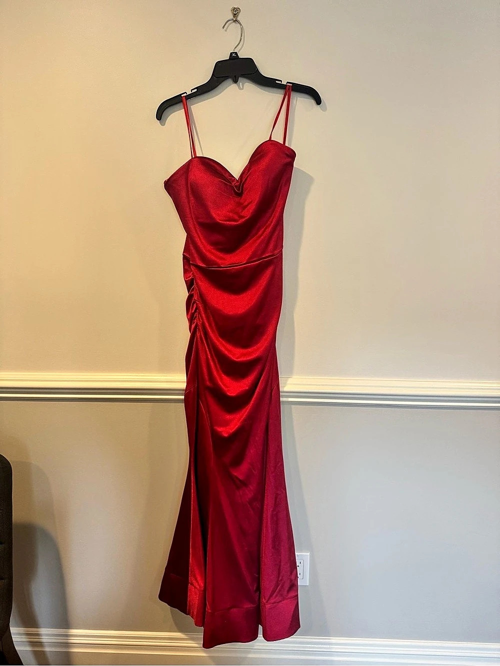 Jasmine Ruched Satin Maxi Dress in Red Size 8 Like New worn once